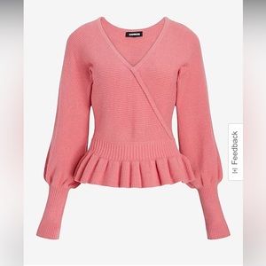 Express Pink v-neck peplum ribbed wrap sweater top medium